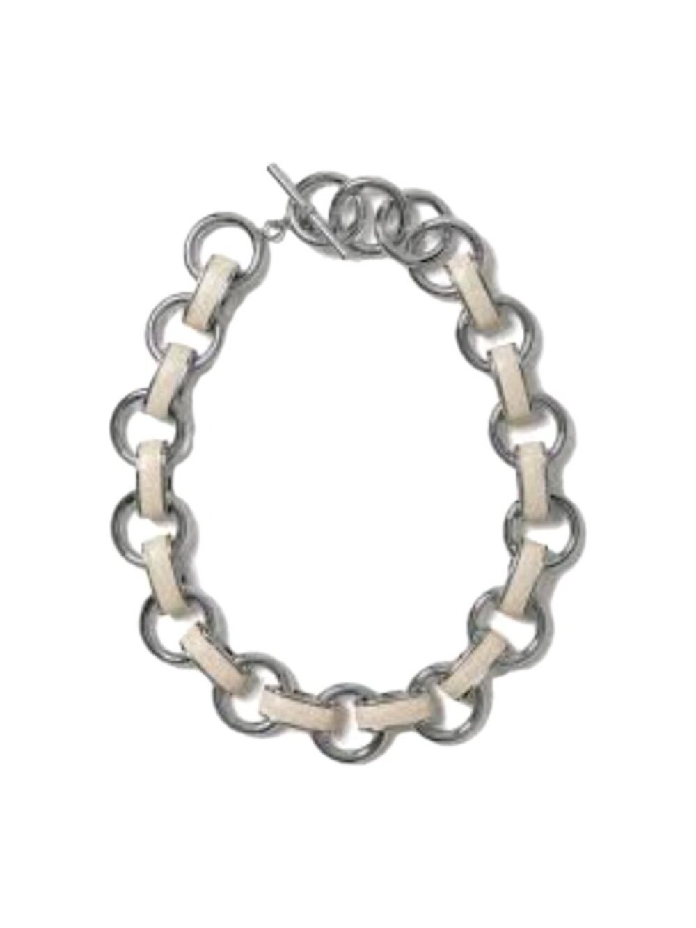 Banana Republic Silver Tone & Cream Leather Link Necklace
